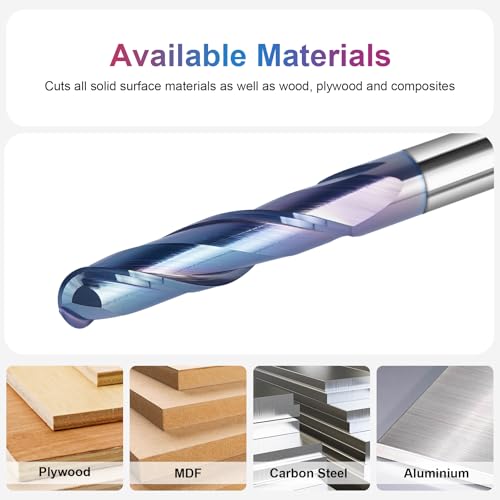 Image of SpeTool Ball Nose CNC Spiral Router Bits, Double Flutes Carbide End Mill 1 /4 Inch Shank with TAC Coating, 3 inch Over Length
