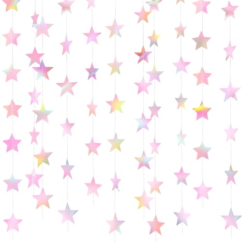 Image of Patelai Glitter Star Garland Banner 2026 Graduation Decor 130 Feet Star Hanging Banner Twinkle Backdrop for Party Birthday Classroom Wedding Supplies(Iridescent Pink)