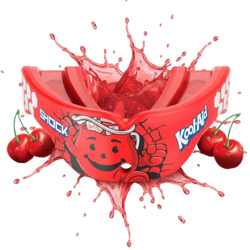 Shock Doctor Gel Max Power Mouth Guard, Flavored Sports Mouthguard for Football, Lacrosse, Hockey, Basketball, Flavored Mouth Guard, Youth & Adult, Youth, Kool-Aid Cherry