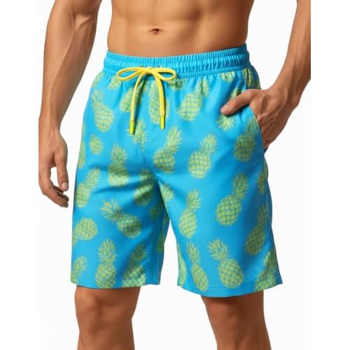 9 Inch Men Swim Trunks with Mesh Lining Breathable Quick Dry Drawstring Pockets for Summer Beach Travel Cruise Small Aqua Shark
