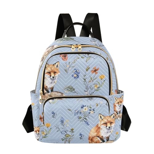 ALAZA Small Backpack Purse for Women Teen Girls Fox Blue Quilted Backpack Fashion Bookbag Mini School Daypack Ladies Everyday Purses Shoulder Bag