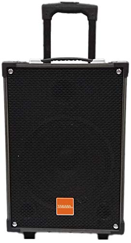 Image of TAKARA Karaoke Speaker T-9110 Portable Trolley 10 Inch Woofer Multimedia Bluetooth Speaker, with Audio Recording, Rechargeable Battery, USB,TF, PA System with 2 Wireless Mic Outdoor Wooden Speakers