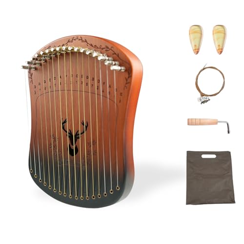Bonrina 17 Metal Strings Wood Thumb Piano, Fingerpicking String Instrument, Mini Lyre Harp, Harpika with Tuning Wrench, Spare String Set (Box Coffee)