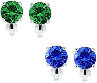 Traditional Classic Brilliant Cut Round AAA CZ Solitaire Clip On Stud Earrings for Women -Yellow Gold or Silver Plated Non-Pierced Simulated Gemstone Jewel Colors Birthstone 8MM