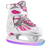 Lovydro Adjustable Kids Ice Skates for Girls Boys, 4 Size Adjustable Beginners Ice Hockey Skates for Children Youths Teen Ages 3-12, Toddler Girls Ice Skating Shoes with Comfortable Lining, White Pink