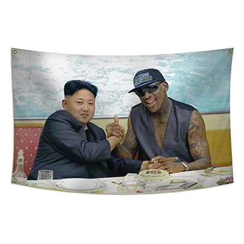 DESFLOPY Kim Jong Un & Dennis Rodman Flag Banner 3x5Ft Banner For College Dorm Room Man Cave Frat Wall Outdoor Dec Cover