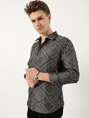 Image of Thomas Scott Men's | Self Design | Full Sleeve | Slim Fit | Polyester | Spread Collar | Casual Shirt