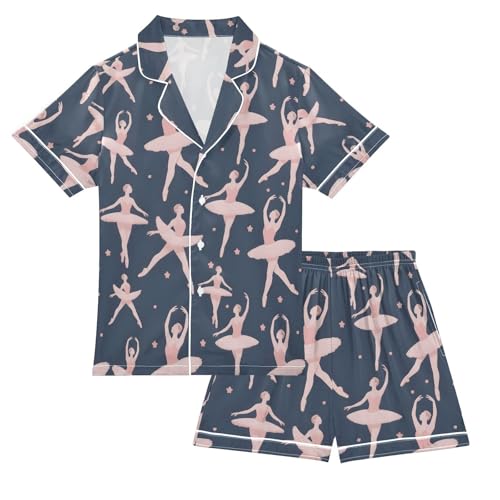 Ballet Dancers Pattern Summer Pajamas Set Soft Satin Pjs Sets 2 Piece Short Sleeve Sleepwear Casual Clothes