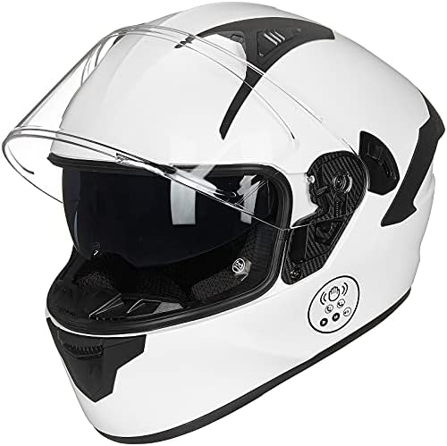 ILM Motorcycle Helmets with Built in Bluetooth Full Face Casco para Moto Dual Visor for Adults Men Women DOT Model-X9(White,L)