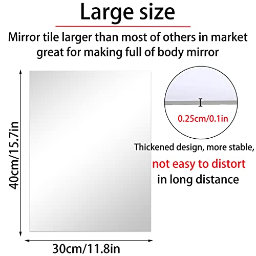 Zwin Acrylic Mirror Sheet Large Wall Mirror Tile 16"X12" Non Glass Mirror Wall Stickers Full Length Wall Mirror Self Adhesive Body Mirror For Bathroom, Bedroom, Livingroom Home Wall Decor #TOP1
