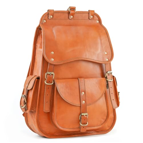 Handmade World Vintage Leather Laptop Backpack 21 Inch Tan