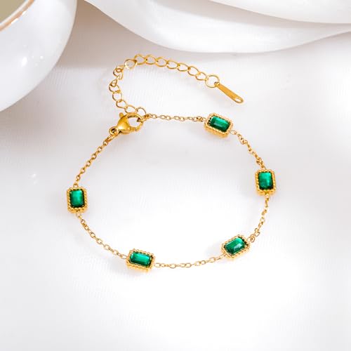Image of Rubans Demi Fine Stainless Steel Bracelet Emerald CZ Gift for Women & Girls
