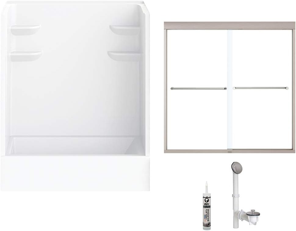 A2 6030CTSMM2L-134561-WN Bath/Shower Kit with Door, 60-in L x 30-in W x 79-in H, White/Brushed Nickel