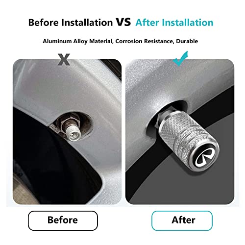 Munyday Metal Car Wheel Tire Valve Caps Replacement for Infiniti QX50 Q50 Q70 Q70L Q60 QX30 QX60 QX80 Land CruiserSeries Auto Valve Stem Cover Decoration Accessories Silver, (valve caps lx) — view 4