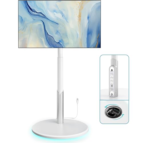LLDEPLL Floor Mobile TV Stand with Power Outlet Rolling TV Cart for 27-65 Inch OLED LED Monitors 6 Levels of Height Adjustment Ambient Lighting on The Bottom Wheels Holds up to 88lbs 400x400mm