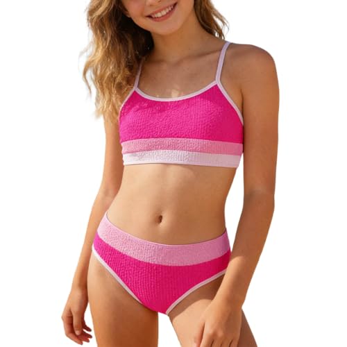 Traje de baño infantil para niña, de dos piezas, con protección UV, para 6-14 años, Rosa., 6-7 años