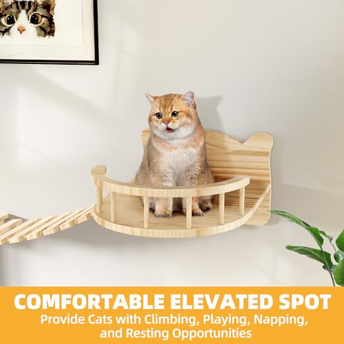 Conjunto 9 piezas estanterías de pared para gatos de madera miniatura 3
