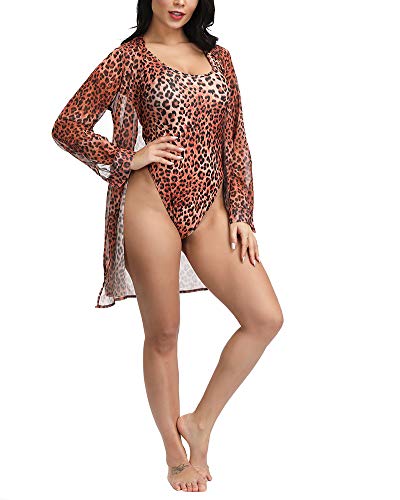 Sprifloral Damen Badeanzug 2-teilig - Leopardenüberzug + einteiliger Bikini Beachwear Cover
