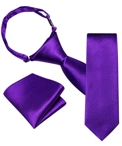 Image of Barry.Wang Boys Ties Pre-Tied Satin Solid Color Kids Tie Pocket Square Set Adjustable Formal Necktie Graduation School
