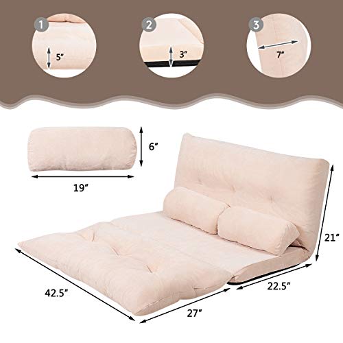 Giantex Adjustable Floor Sofa Couch With 2 Pillows, Multi-Functional 6-Position Foldable Lazy Sofa Sleeper Bed, Multi-Functional Suede Floor Seating Sofa For Reading Gaming (Beige) #TOP4