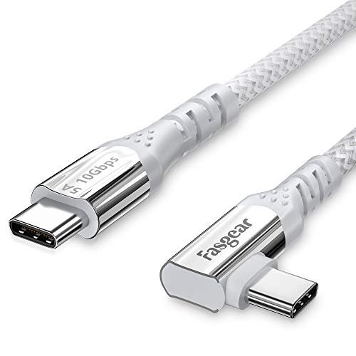 Kabel Fasgear 100W USB-C z chipem E-Marker, 90 stopni 5A Zasilanie USB 3.1 Gen 2 Typ C do C Przewód szybkiego ładowania danych 10 Gb/s Kompatybilny z Google, Macbook, Pixelbook, S20, (1.8m, Biały)