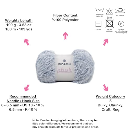Image of Plush Faux Fur Bulky Yarn, Super Soft Fluffy Fuzzy for Knitting Crocheting Crafting, 100 Gram (3.53 Ounces) 109 Yards (100 Meters) (Light Gray) (3 Skeins)