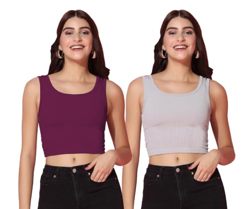 Image of TOPLOT Women's Solid Ribbed Round Neck Sleeveless Slim Fit Tank Top (5069)
