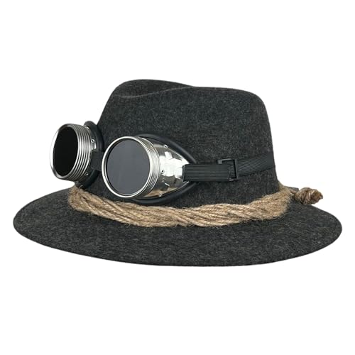 Mauerer Trachtenhut für Herren mit Gletscherbrille Filzhut für Herren in Anthrazit und beiger Kordel - abnehmbare Gletscherbrille - Tiroler Hut (DE/NL/SE/PL Numerisch 62 Anthrazit)