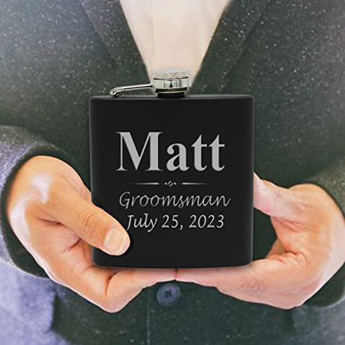 Set Of 1, 2, 3, 4, 5, 6, 7, 8 Personalized Black Flask - Custom Engraved Groomsmen, Best Man, Groom Gift Flasks - 3 Lines Style (4) #TOP4