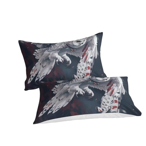 Housses de couettes respirante blanche motif chouette 3D pour lit King