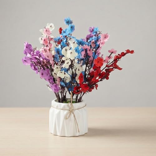Image of Dekorly Artificial Lavender Plant in White Pot, 18cm - Realistic Faux Flower Arrangement for Home & Office Decor (Set of 1) (1, Baby Breath)