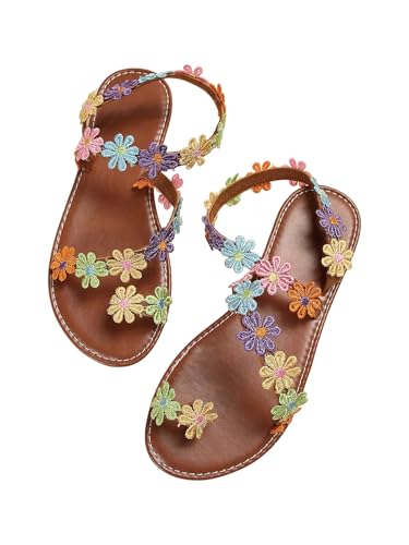 GORGLITTER Women's Flower Colorful Flat Sandals Open Toe Strappy Boho Summer Dressy Slides