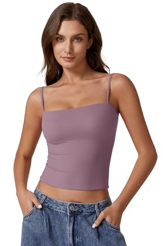 Image of QINSEN Women's Double Lined Basic Tank Top Adjustable Spaghetti Straps Sleeveless Camisole Shirts