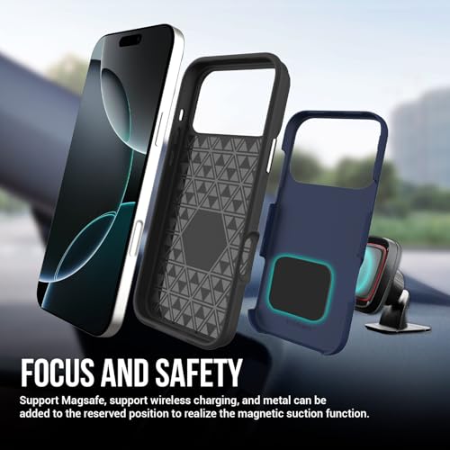 Image of NOXO Ultra-Hybrid Triangle Back Case Cover for iPhone 17 Pro, | Shockproof Design | Camera Protection | Soft TPU & Rugged PC | Bumper Case Cover for iPhone 17 Pro, (Prussian Blue)