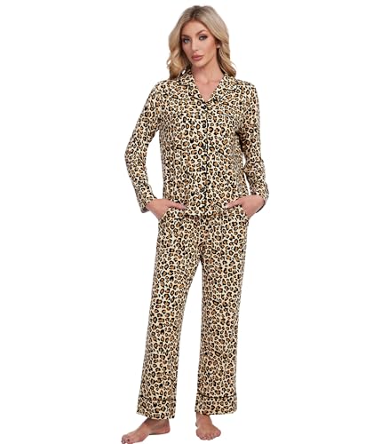 Image of Pajamas Set for Women Soft Knit Button Down Sleepwear 2 Piece Breathable Viscose from Bamboo Pjs S-XXL