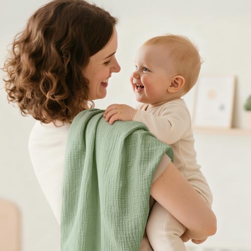 Image of Muslin Receiving Blankets, Neutral Blanket Swaddling for Newborn Boys and Girls, 5 Pack Breathable and Skin-Friendly Swaddle Wrap for Infant Baby (Soft Colors)