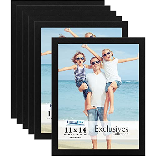 Icona Bay 11X14 Picture Frames (Black, 6 Pack), Sturdy Wood Composite Photo Frames 11 X 14, Sleek Design, Table Top Or Wall Mount, Exclusives Collection #TOP6