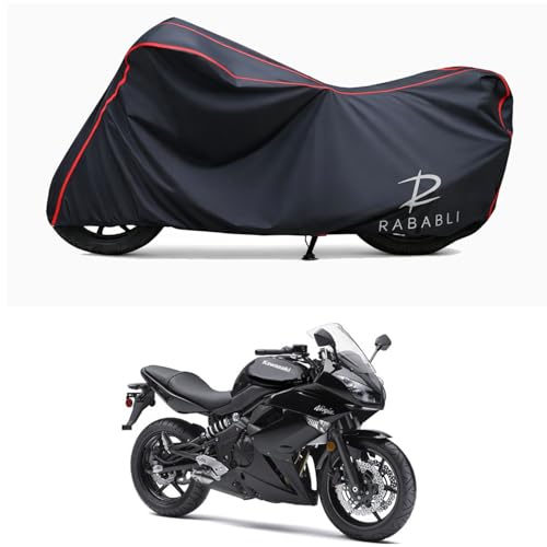 Image of Waterproof Bike Body Cover Compatible for | KawasaNinja 650R | Taffeta Fabric, Red Piping Design, Bottom Elastic Fit | Dustproof, Sun UV & Rain Protection for All Bikes