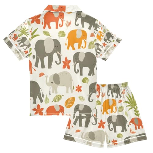 senya Tropical Elephants A Satin Summer Pajama Sets Silk Short Sleeve Button Down Sleepwear2