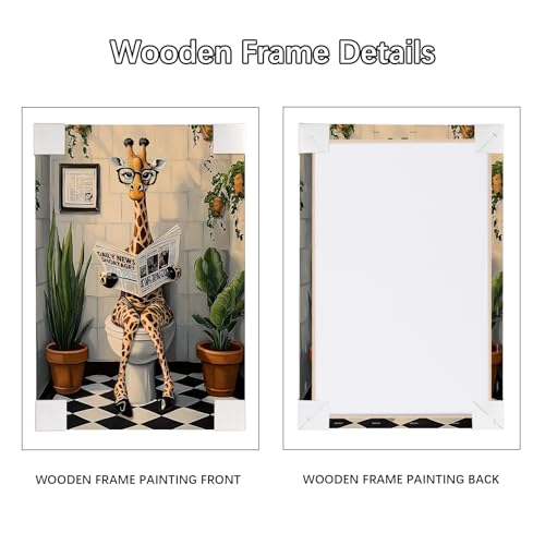Miniatura 5 de Cuarto De Baño Marco De Madera Cuadro Moderno Jirafa Divertida Leyendo El Periódico En El Inodoro Lienzo Decorativos Pintura Poster Imagen Animales Cuadros Decoracion Baño Aseo Inodoro Wc 30cmx40cm