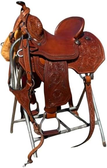 Premium Leather Horse Saddle Barrel Racing Western Wooden Tree Custom Cowboy Cowgirl Handmade Pleasure Comfort Trail Tack Equestrian Tooled Carved Saddle for Riding Size: 10-18 inch Seat, MO-50
