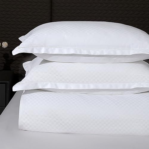 Image of Story@Home Long Staple Premium Cotton Compact Yarn Bedsheet King Size with 2 Pillow Covers, 500TC Premium Bedsheets, Home Decor, Ultimate Comfort, 270 cm x 270 cm, Checkered Printed - Checkered White