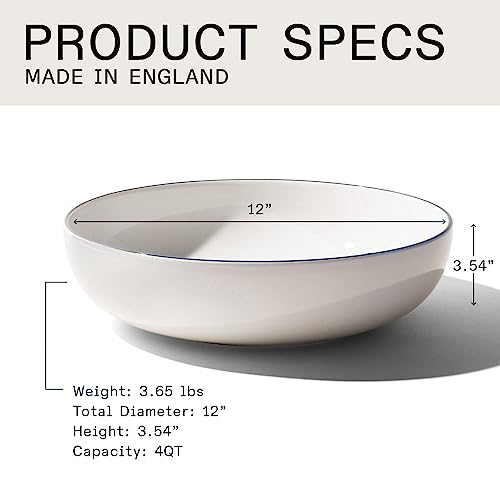 Made In Cookware - Serving Bowl - White With Navy Rim - Porcelain England #TOP4