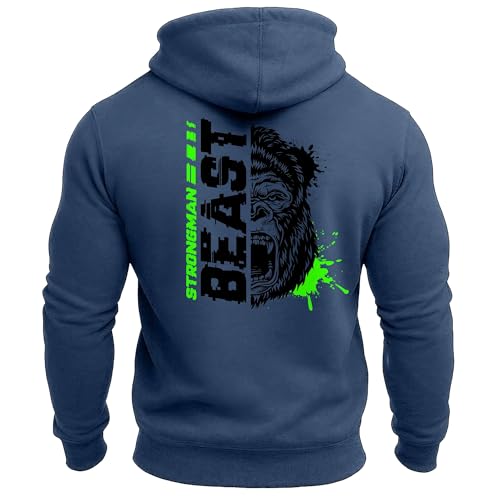 Image of GYMTIER Strongman Beast Green - Men's Gym Hoodie - Training Bodybuilding Top, Storm Grey, L