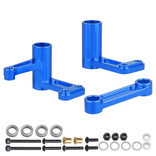 CrazyHobby Aluminum Steering Bell Crank with Drag Link Set for 1/10 Traxxas Slash 2WD Rustler VXL Bandit, Replaces Part 3743 (Blue)