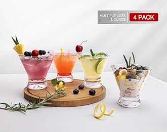 LUNA & MANTHA Martini Glasses Set of 6, Stemless Martini Cocktail Glasses for Margarita, Manhattan, Cosmopolitan, Home Bar, Evening Parties, Birthdays, Housewarming Gift, Crystal Clear 8 OZ