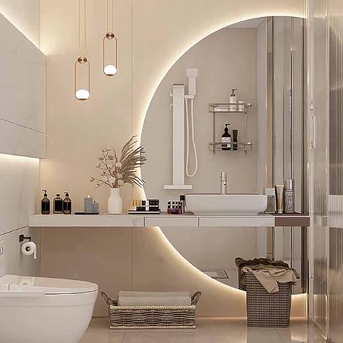 Espejo de baño LED regulable con sistema antivaho, iluminación multicolor inteligente, diseño semicircular, 130 cm. Elegante decoración para el hogar, ideal para maquillaje y cuidado personal (co