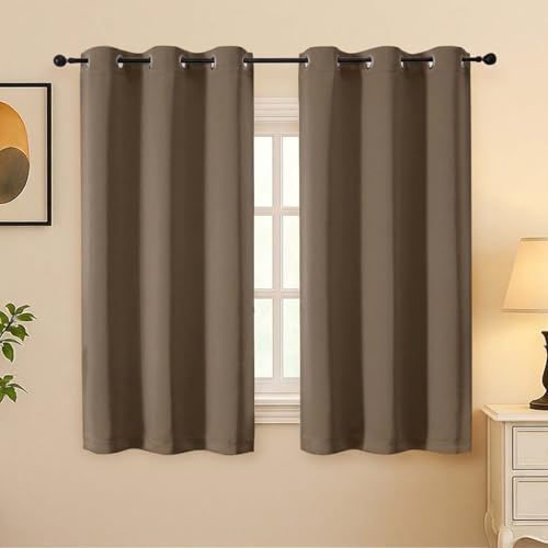 Image of Simplebrand Brown Curtains for Bedroom 54 Inch Length 2 Panels Set, Room Darkening Thermal Insulated Energy Saving Curtains for Nursery, Grommet Solid Soft Window Treatment Drapes, W40 x L54