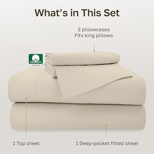 Image of California Design Den 500TC 100% Cotton King Sheets Set, Beige | Good Housekeeping Seal, OEKO-TEX Certified, Silky-Soft Sateen Weave, 4pc Set, 16 inch Deep Pockets, For Hot Sleepers, All-Season