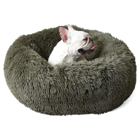 Dog Bed Small Size Dog Washable Orthopedic Calming Donut Fluffy Crate Beds Sofa Bed 23 Inch Olive Cover